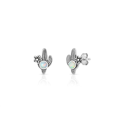 Silver Lab Opal Earrings - Cactus