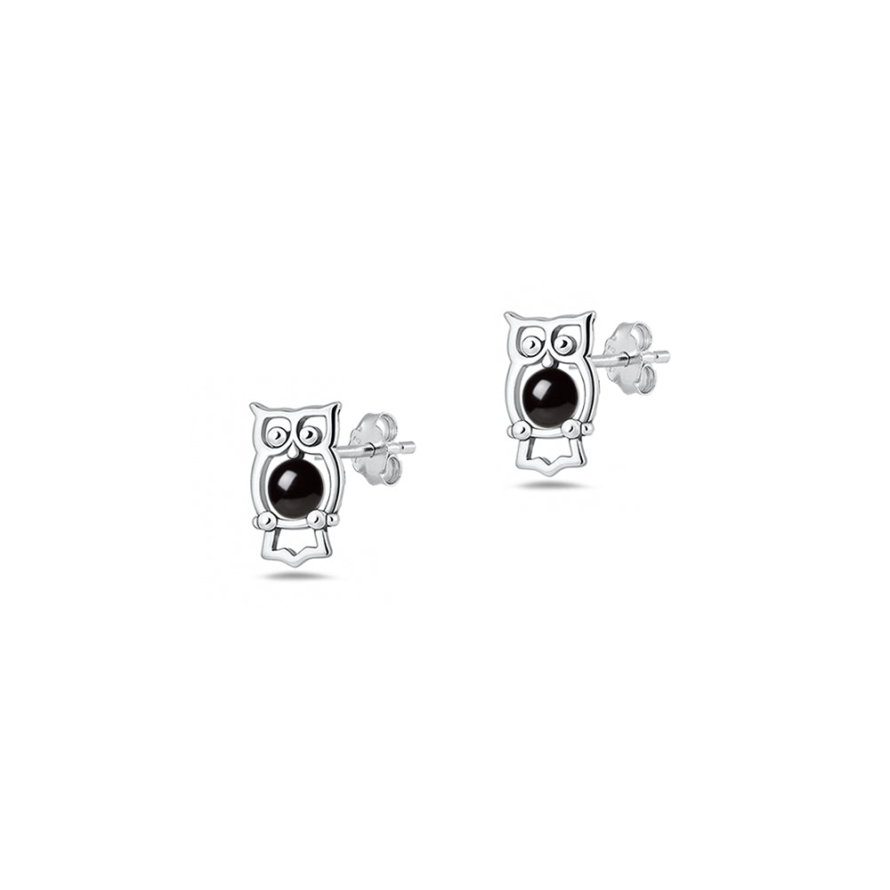 Silver Stone Earrings - Owl