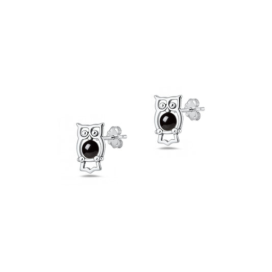 Silver Stone Earrings - Owl