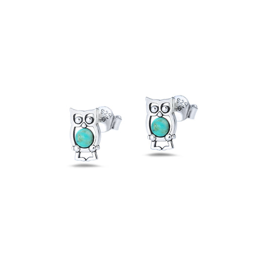 Silver Stone Earrings - Owls