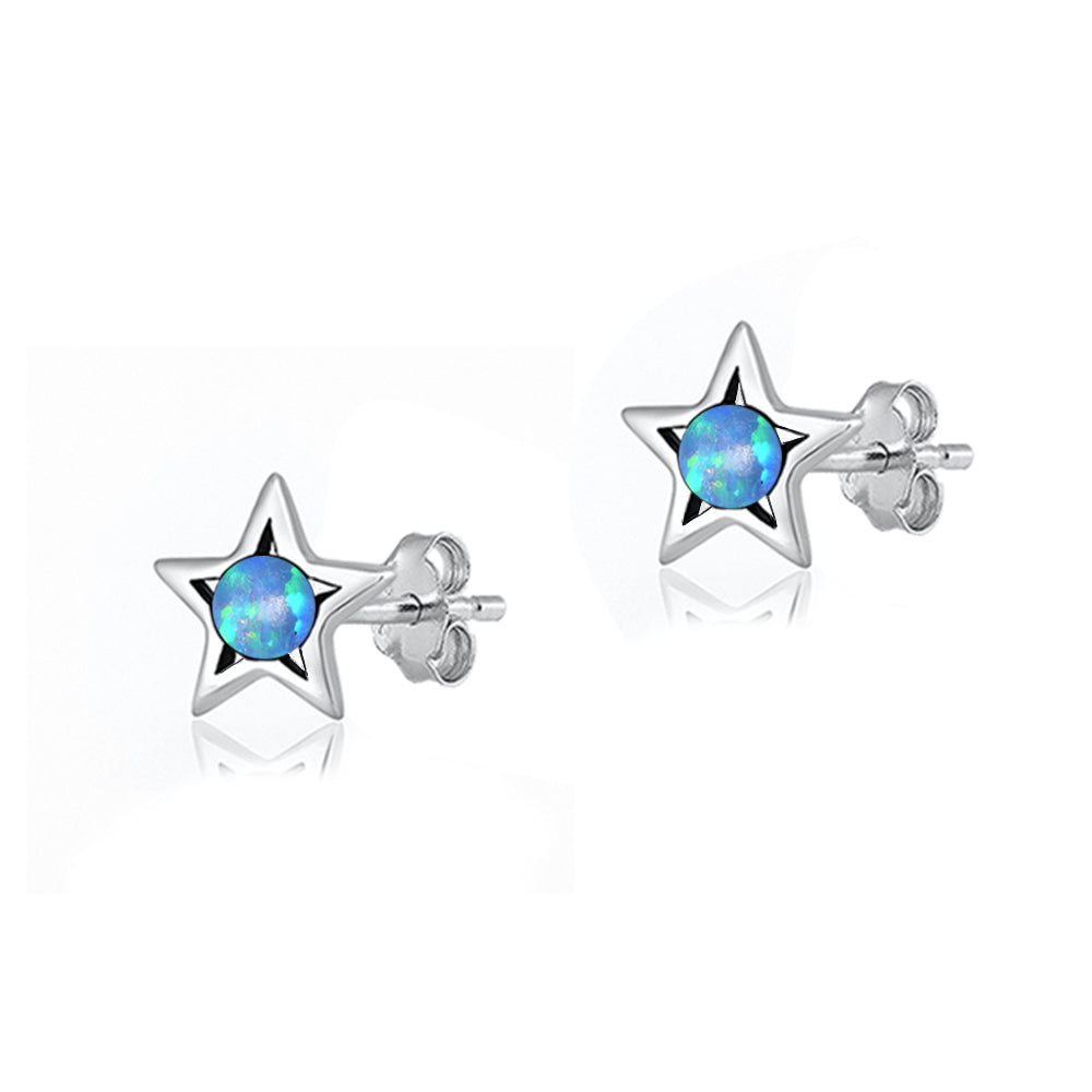 Silver Lab Opal Earrings - Star