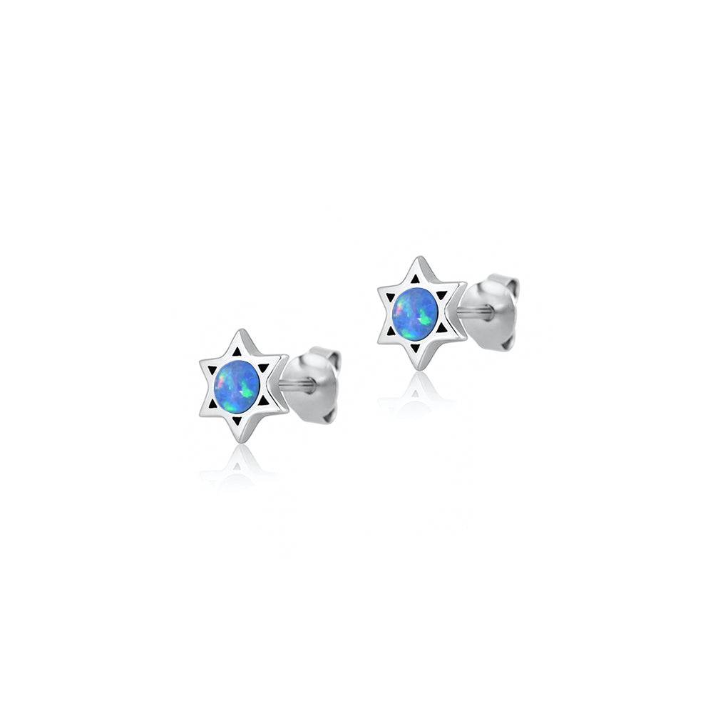 Silver Lab Opal Earrings - Star of David