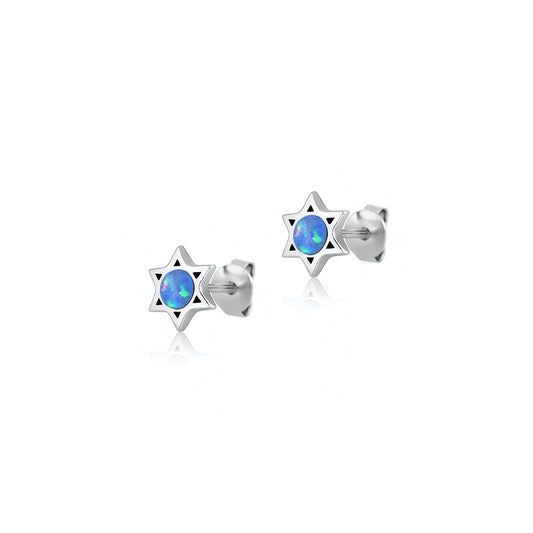 Silver Lab Opal Earrings - Star of David