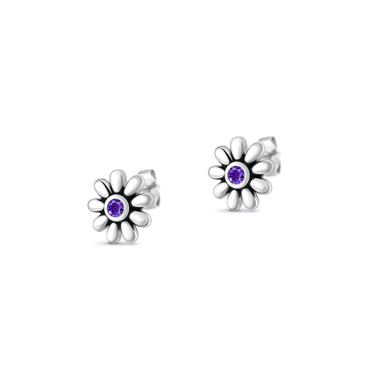 Silver CZ Earrings - Daisy