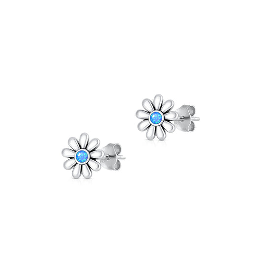 Silver Lab Opal Earrings - Flower