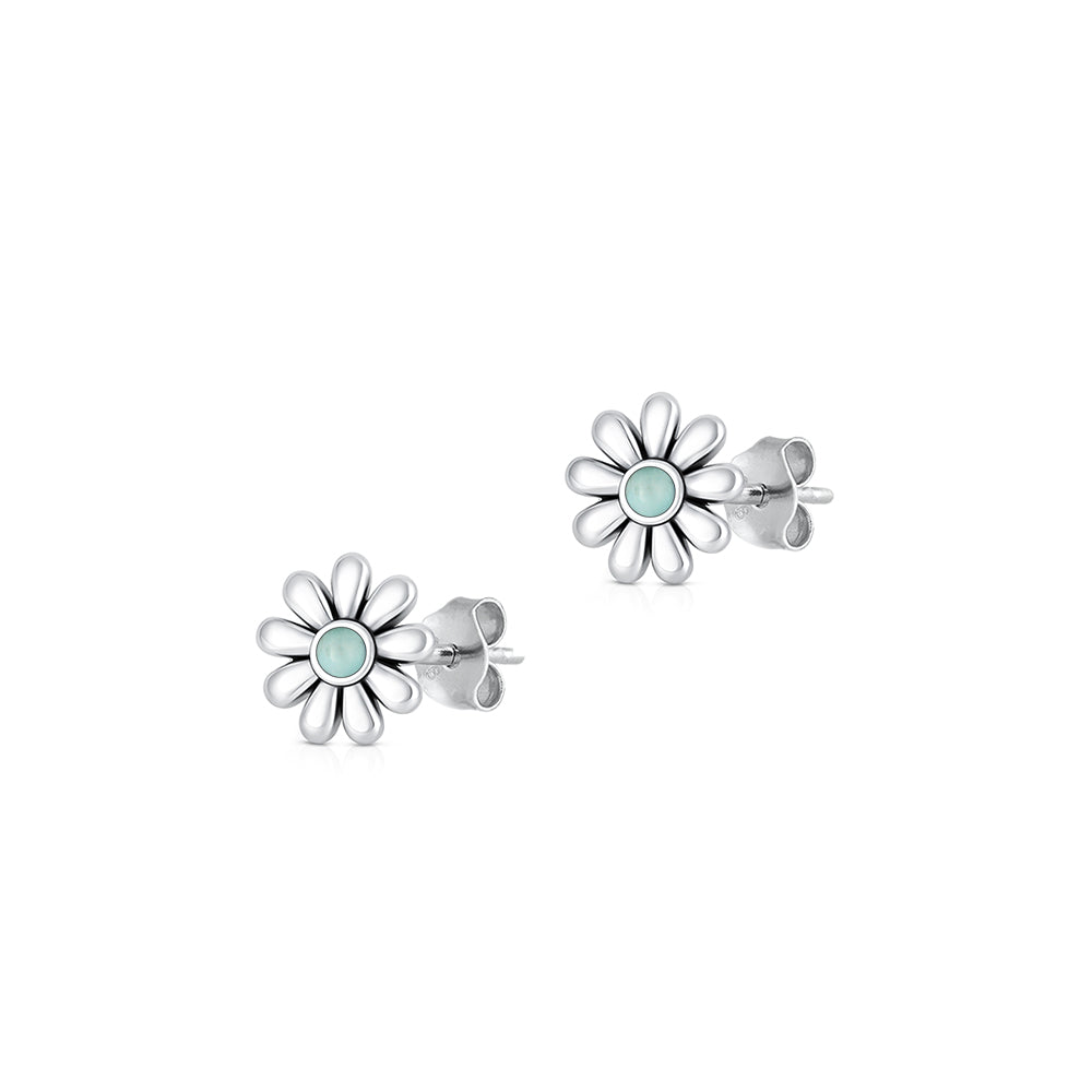 Silver Stone Earrings - Flower