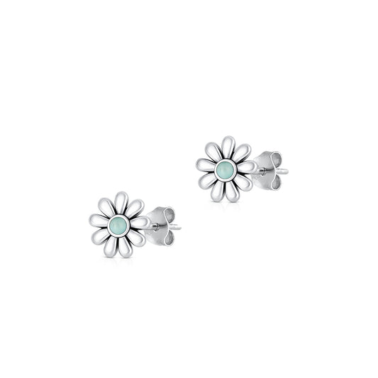 Silver Stone Earrings - Flower