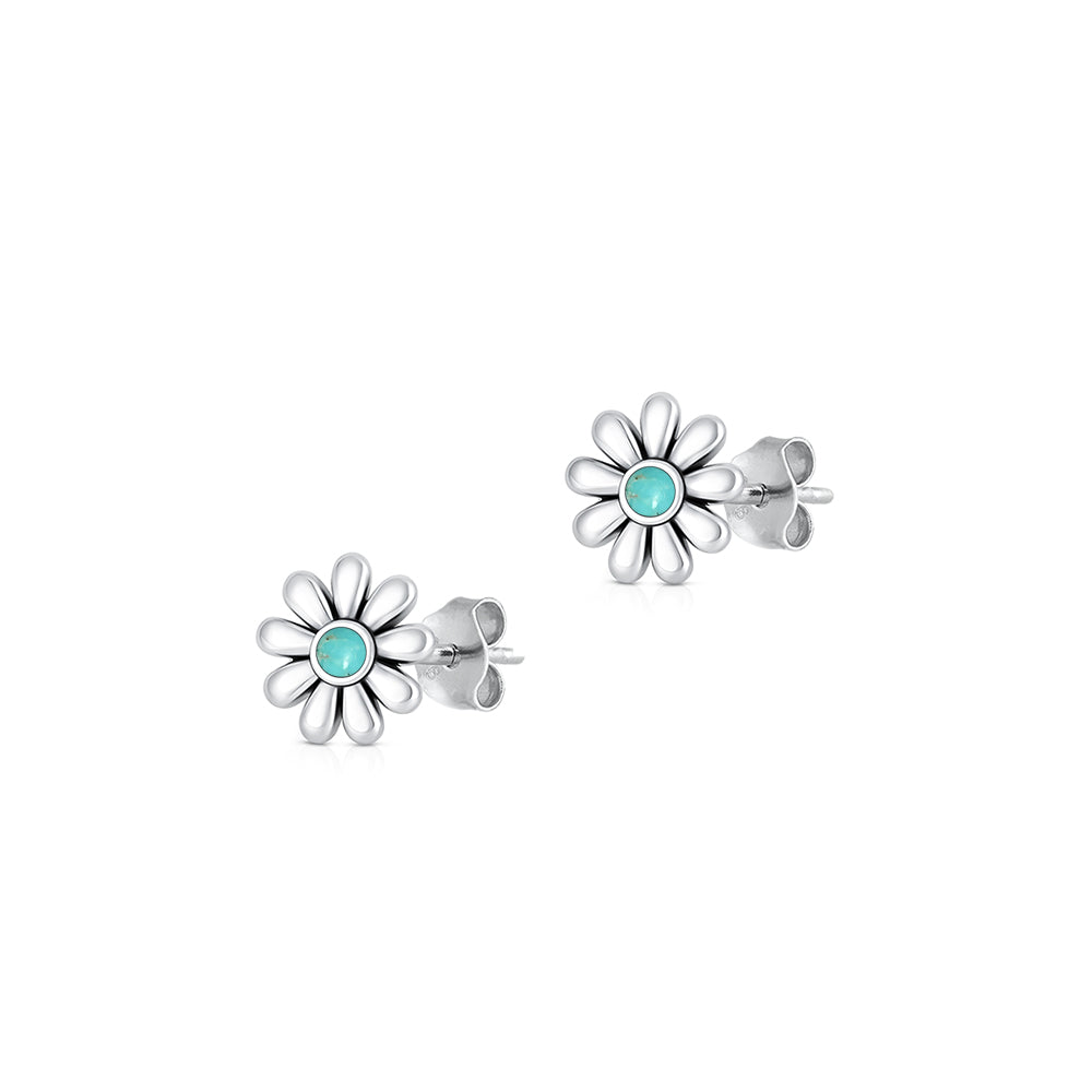Silver Stone Earrings - Flower