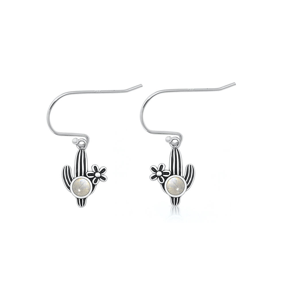 Silver Stone Earrings - Cactus