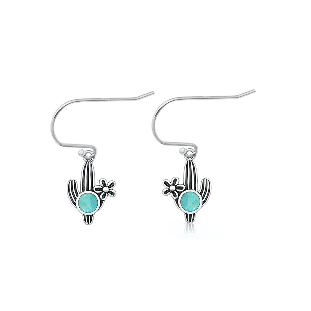 Silver Stone Earrings - Cactus
