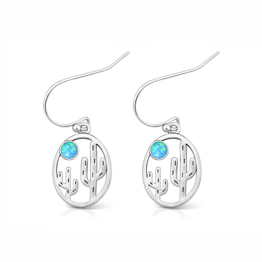 Silver Lab Opal Earrings - Cactus