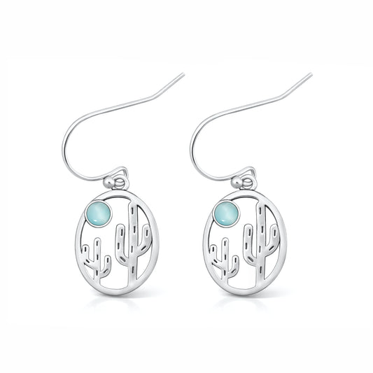 Silver Stone Earrings - Cactus