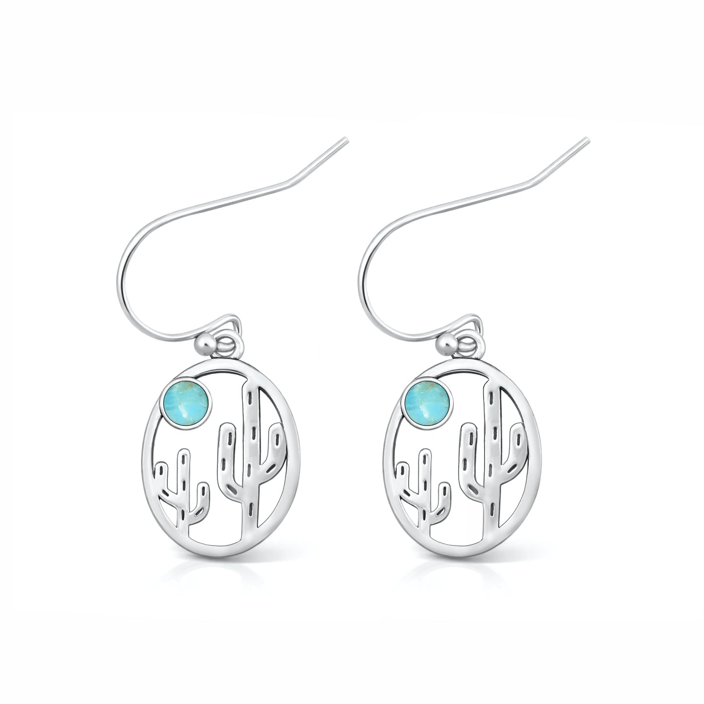 Silver Stone Earrings - Cactus