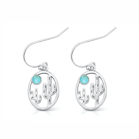 Silver Stone Earrings - Cactus
