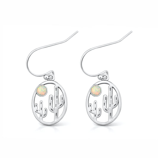 Silver Lab Opal Earrings - Cactus