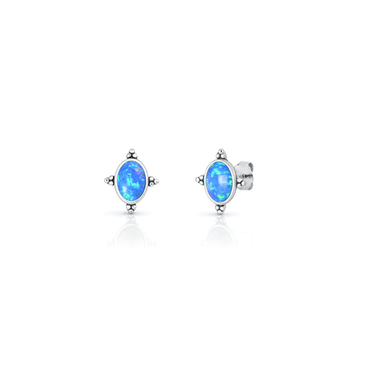 Silver Lab Opal Earrings - Bali Style