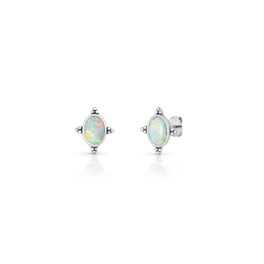 Silver Lab Opal Earrings - Bali Style