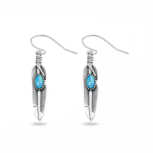 Silver Lab Opal Earrings - Feather