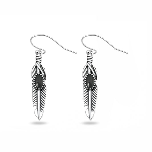 Silver Stone Earrings - Feather