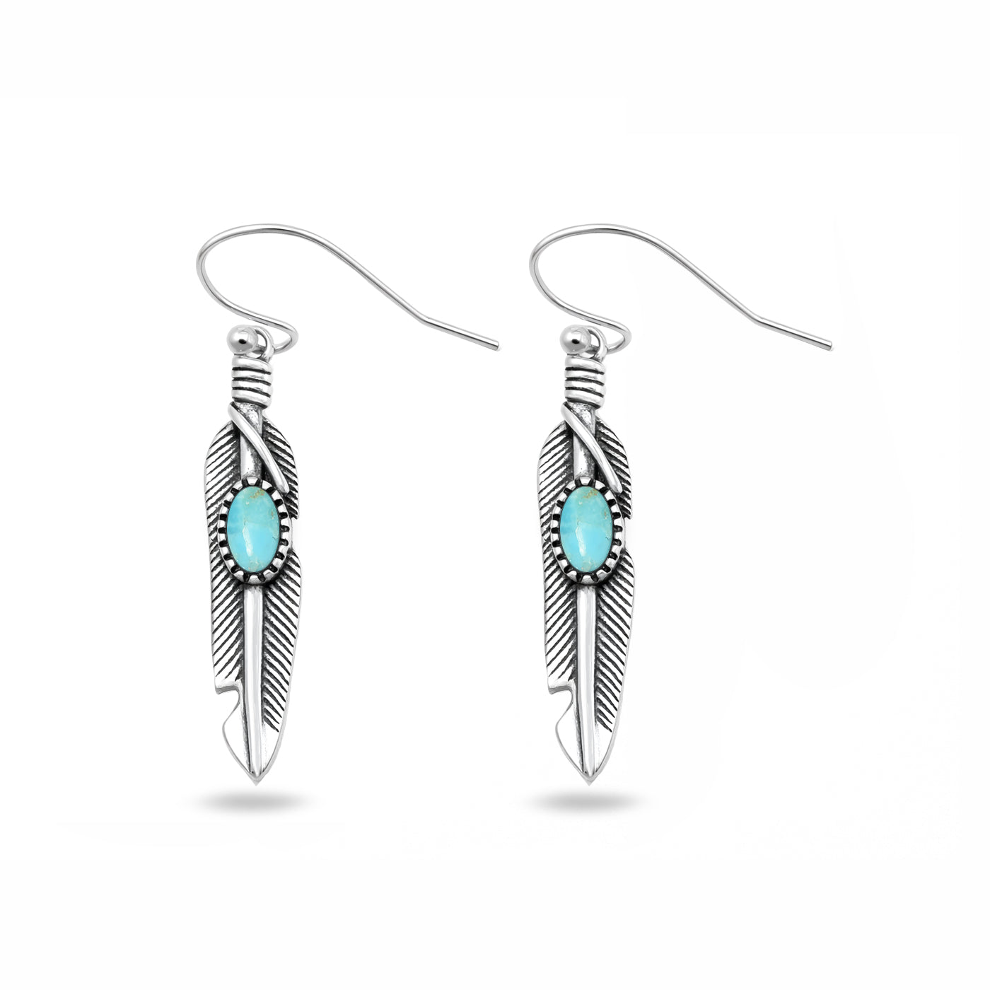 Silver Stone Earrings - Feather