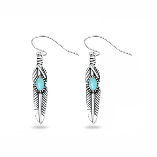 Silver Stone Earrings - Feather