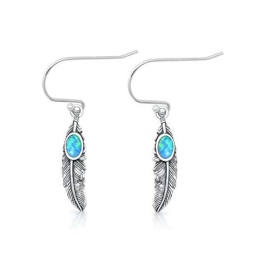 Silver Lab Opal Earrings - Feathers