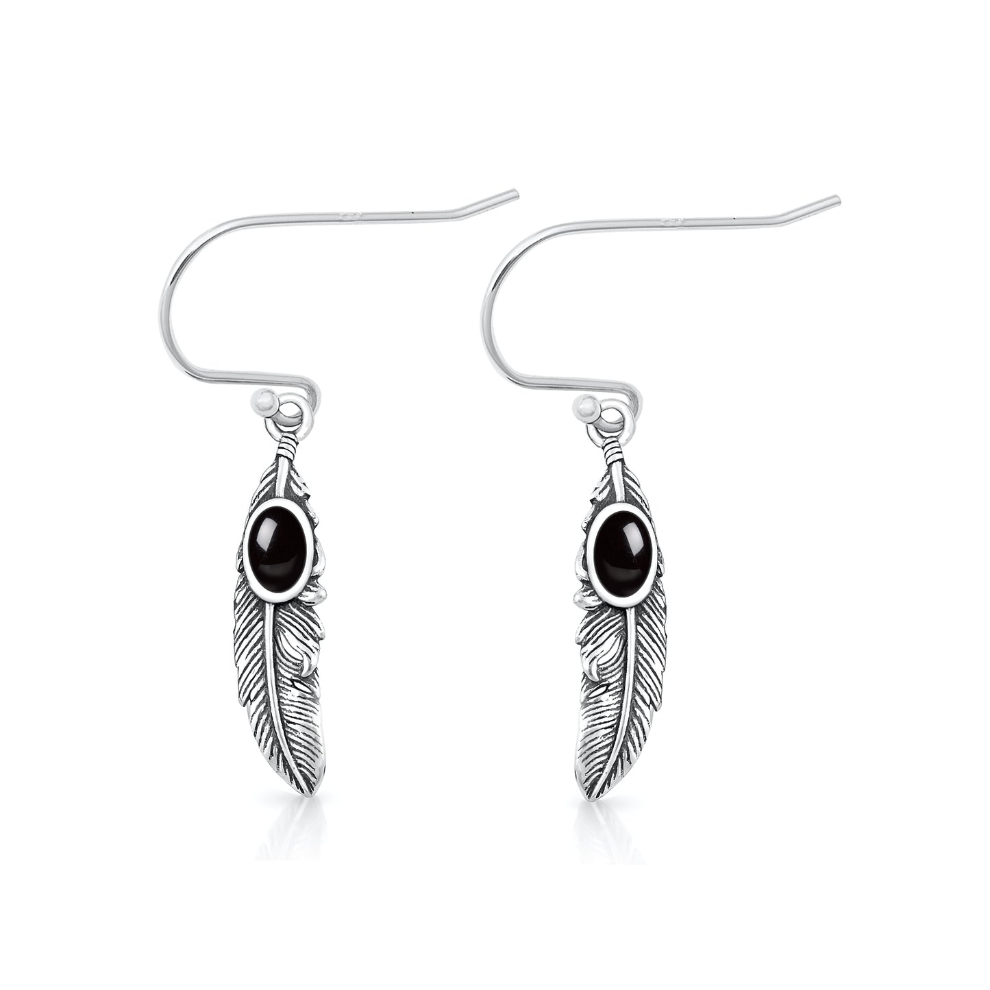 Silver Stone Earrings - Feathers
