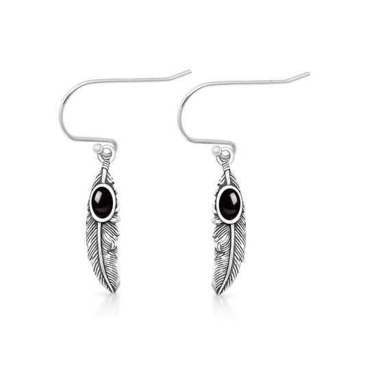 Silver Stone Earrings - Feathers