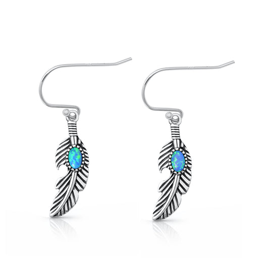 Silver Lab Opal Earrings - Feather