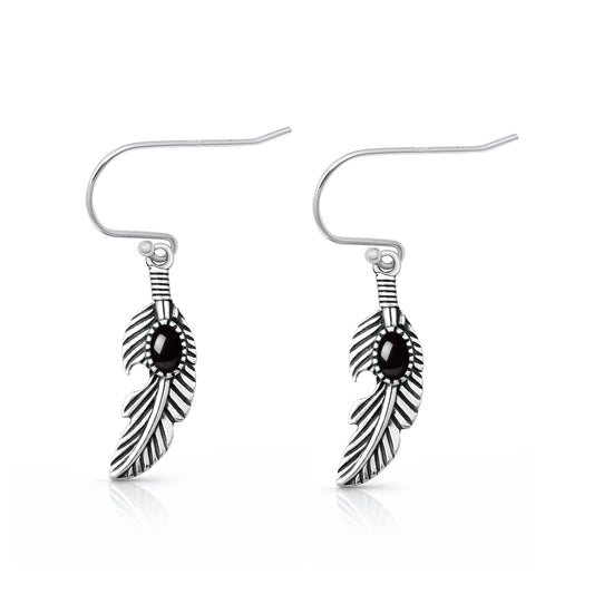 Silver Stone Earrings - Feathers