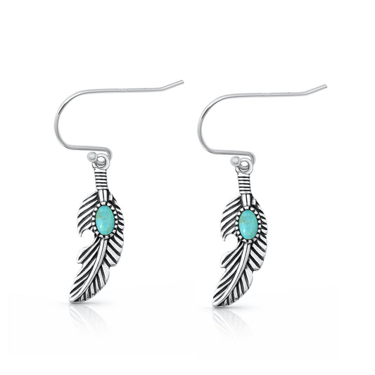 Silver Stone Earrings - Feathers