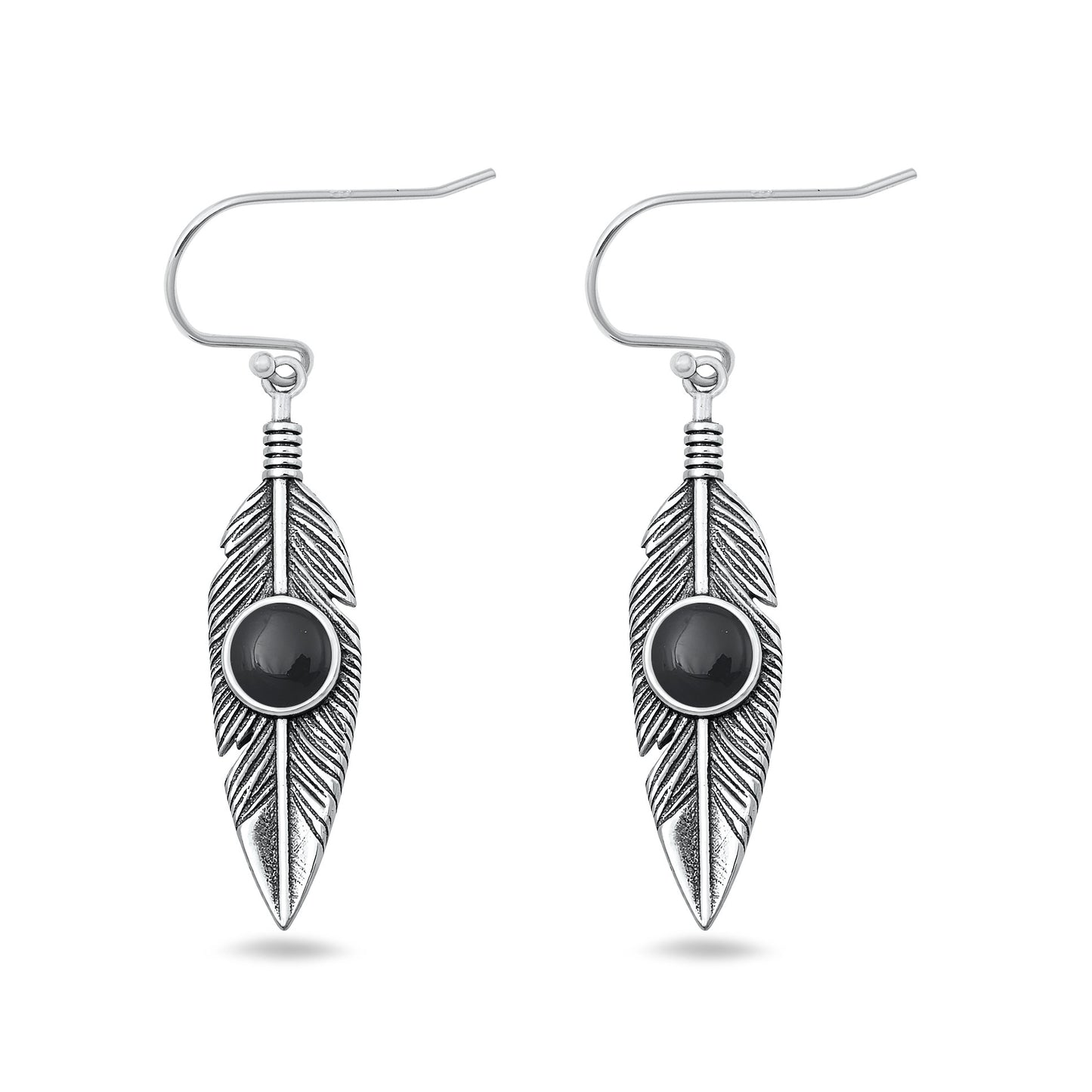 Silver Stone Earrings - Feather