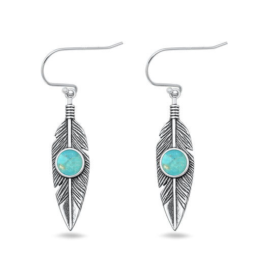 Silver Stone Earrings - Feather