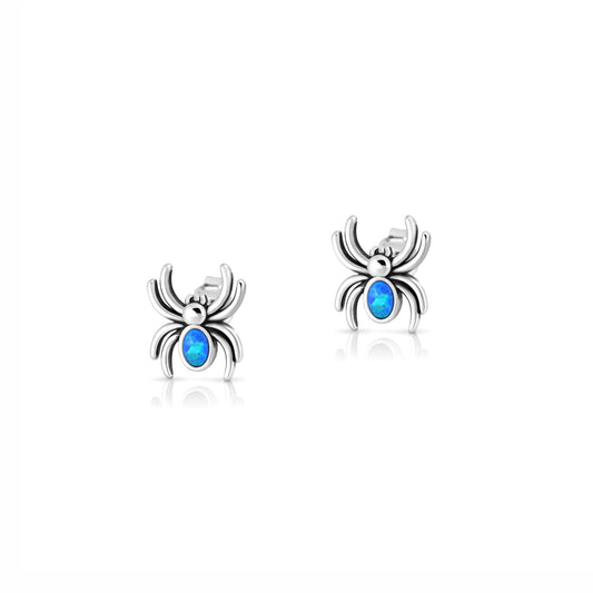 Silver Lab Opal Earrings - Spider