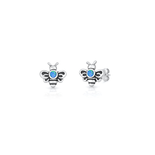 Silver Lab Opal Earrings - Bee