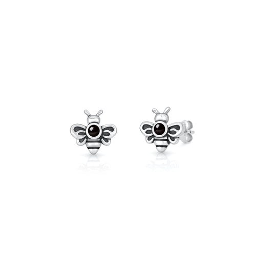 Silver Stone Earrings - Bee