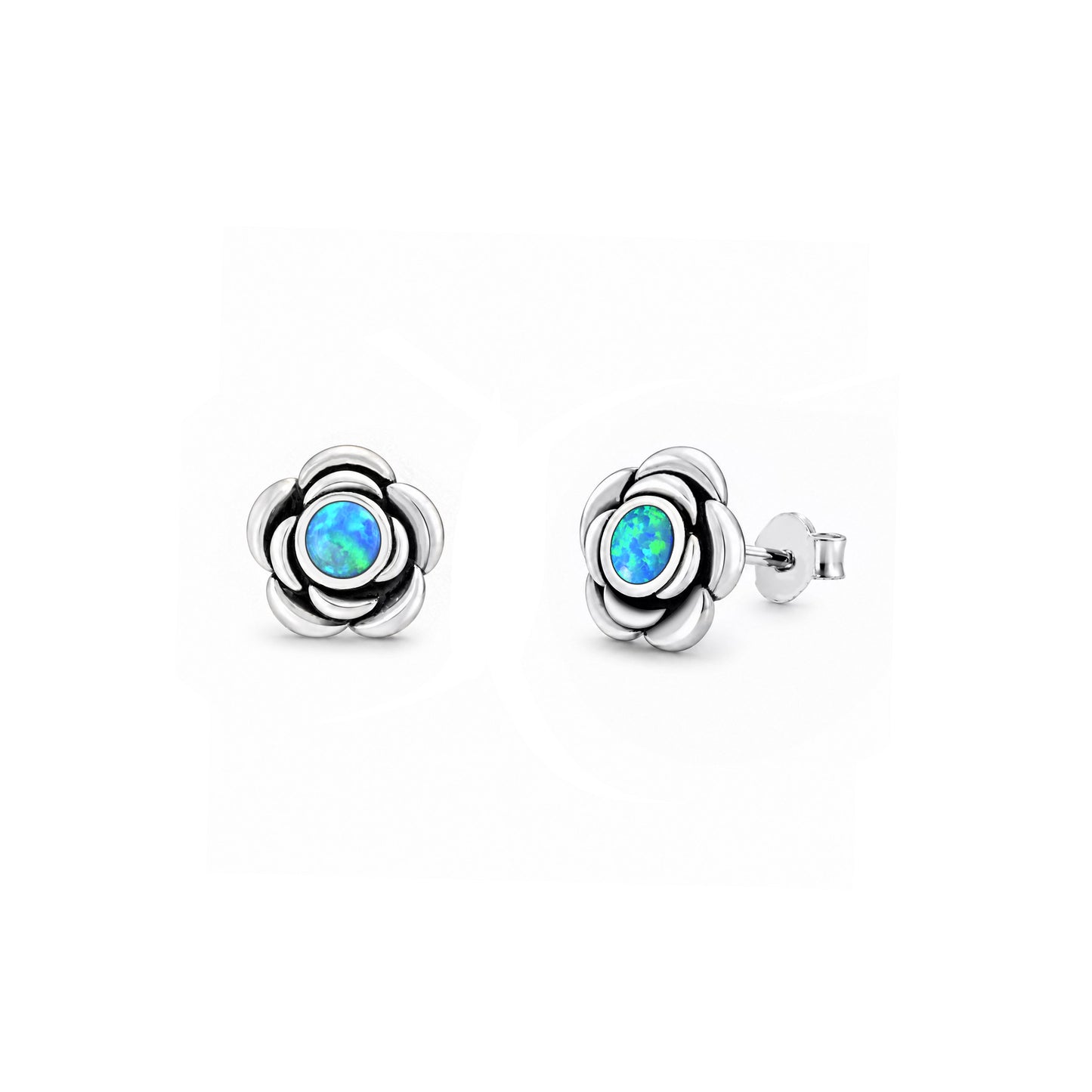 Silver Lab Opal Earrings - Flower