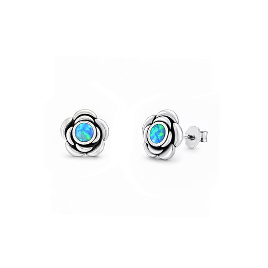 Silver Lab Opal Earrings - Flower