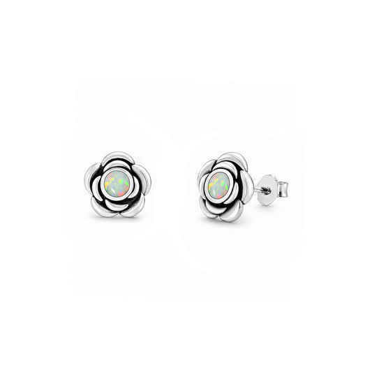 Silver Lab Opal Earrings - Flower