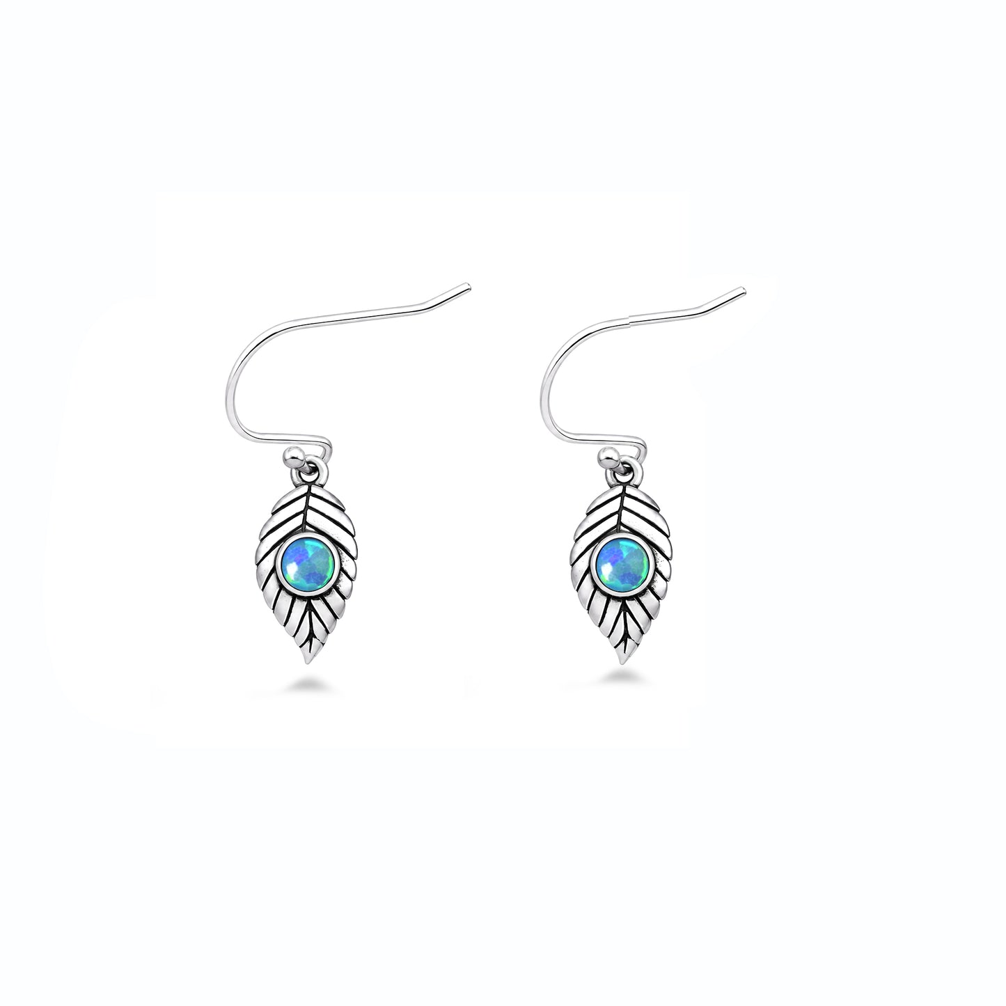 Silver Lab Opal Earrings - Leaf
