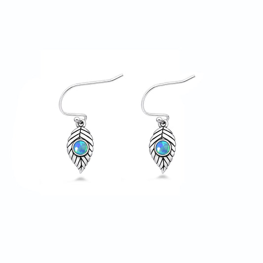 Silver Lab Opal Earrings - Leaf