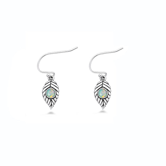 Silver Lab Opal Earrings - Leaf