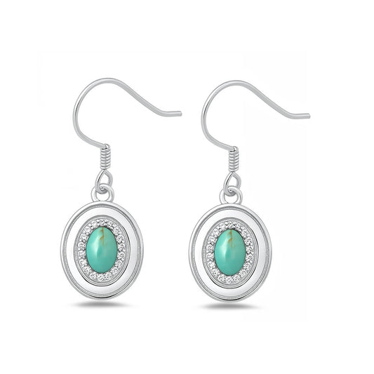 Silver Stone Earring - Oval Drop Hook