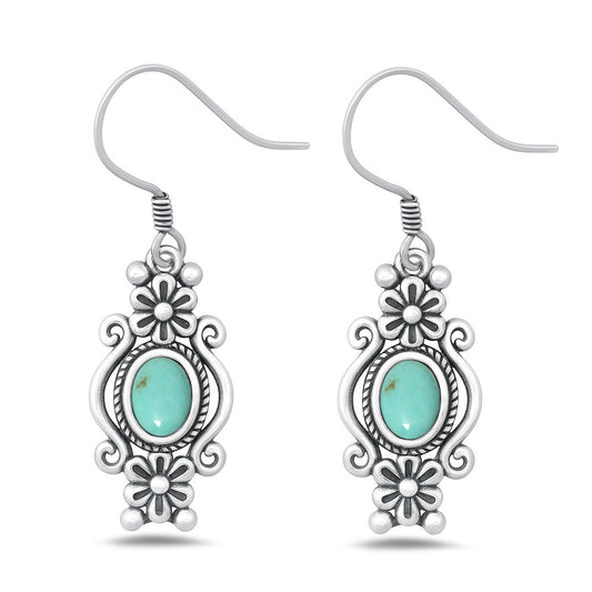 Silver Stone Earring - Flowers