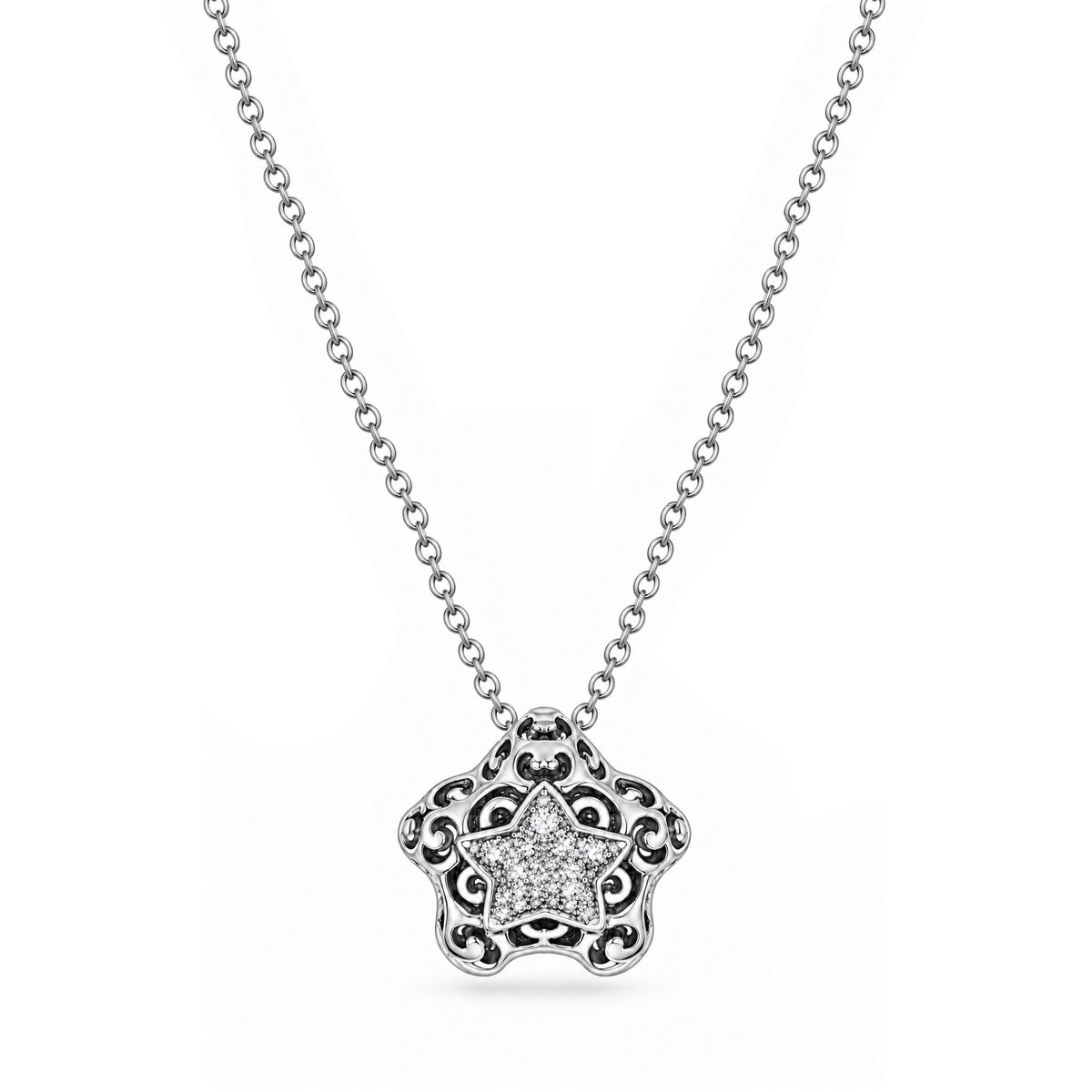Silver Filigree Star CZ Necklace