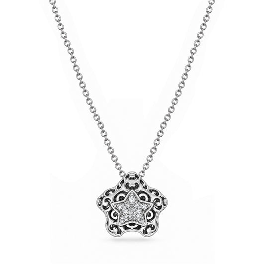 Silver Filigree Star CZ Necklace