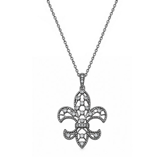 Silver CZ Necklace - Fleur De Lis