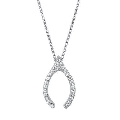 Silver CZ Necklace - Wishbone