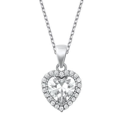 Silver CZ Necklace - Heart