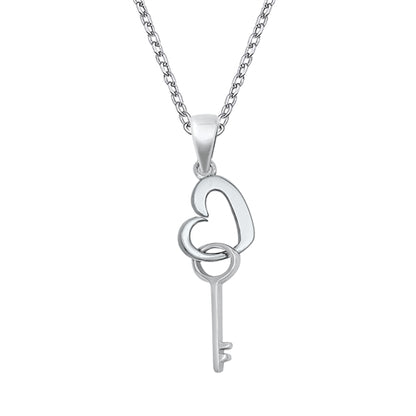 Silver CZ Necklace - Heart and Key